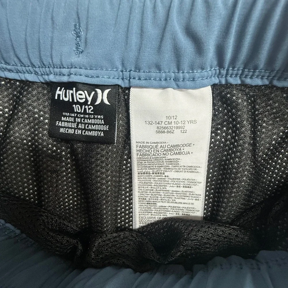 Hurley‎ Boys Blue Green Striped Board Shorts Swim Trunks Size 10/12 L 5888-B6Z